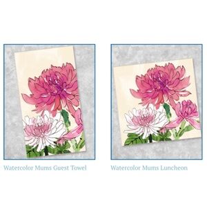 Two (2) INDIVIDUAL Watercolor Mums Decoupage Napkins (1ea Guest + Luncheon)